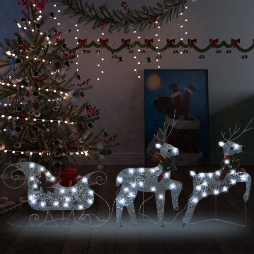 VIDAXL  Reindeer & Sleigh Christmas Decoration 60 Leds Outdoor Silver