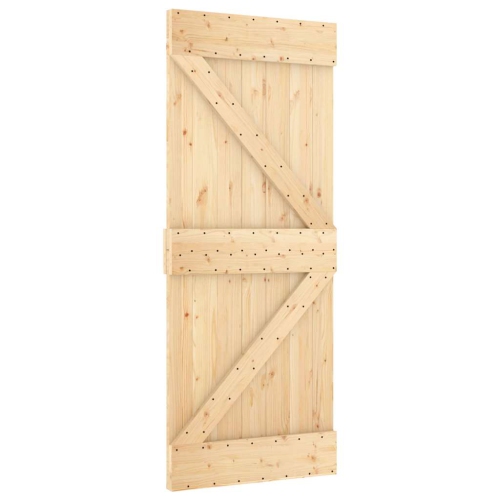 vidaXL NARVIK 33.5"x82.7" Solid Pine Wood Sliding Barn Door, Natural Brown, No Hardware Kits