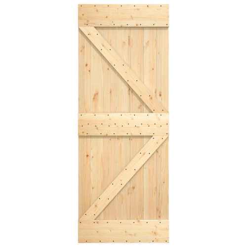 vidaXL NARVIK 33.5"x82.7" Solid Pine Wood Sliding Barn Door, Natural Brown, No Hardware Kits