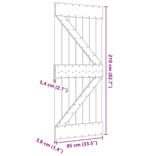 vidaXL NARVIK 33.5"x82.7" Solid Pine Wood Sliding Barn Door, Natural Brown, No Hardware Kits
