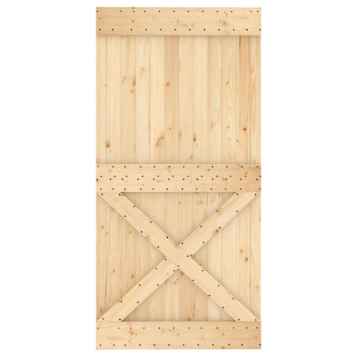 vidaXL NARVIK 39.4"x82.7" Solid Pine Wood Sliding Barn Door, Natural Brown, No Hardware Kits