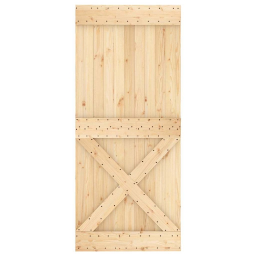 VidaXL – Porte de grange coulissante NARVIK de 35 x 4 po en pin massif, brun naturel, sans trousse de quincaillerie