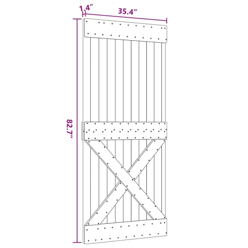VidaXL – Porte de grange coulissante NARVIK de 35 x 4 po en pin massif, brun naturel, sans trousse de quincaillerie