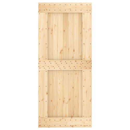 vidaXL NARVIK 35.4"x82.7" Solid Pine Wood Sliding Barn Door, Natural Brown, No Hardware Kits