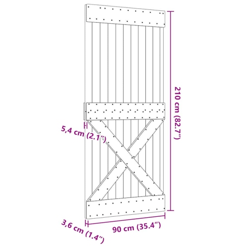 vidaXL NARVIK 35.4"x82.7" Solid Pine Wood Sliding Barn Door, Natural Brown, No Hardware Kits