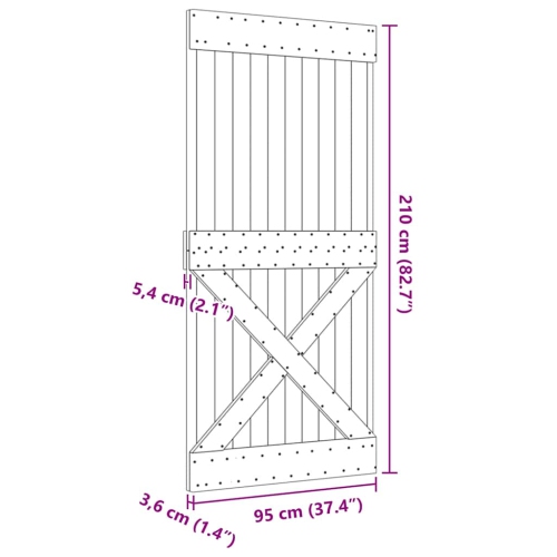 vidaXL NARVIK 37.4"x82.7" Solid Pine Wood Sliding Barn Door, Natural Brown, No Hardware Kits