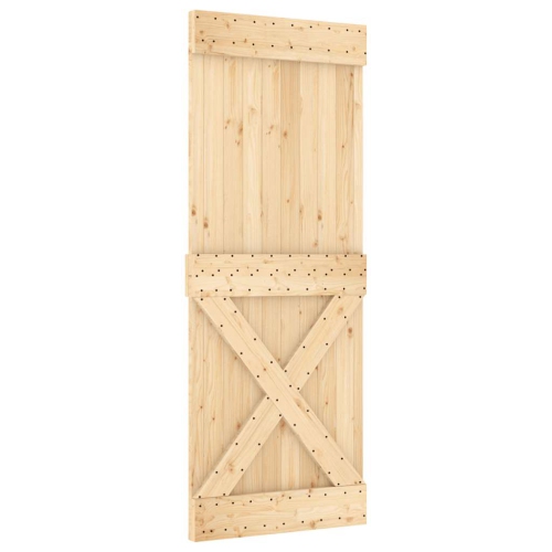 vidaXL NARVIK 31.5"x82.7" Solid Pine Wood Sliding Barn Door, Natural Brown, No Hardware Kits