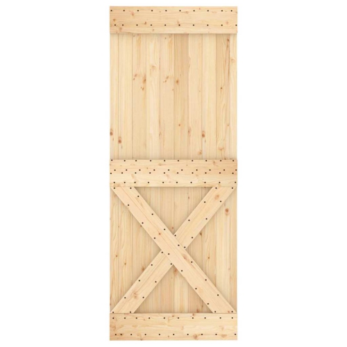 vidaXL NARVIK 31.5"x82.7" Solid Pine Wood Sliding Barn Door, Natural Brown, No Hardware Kits