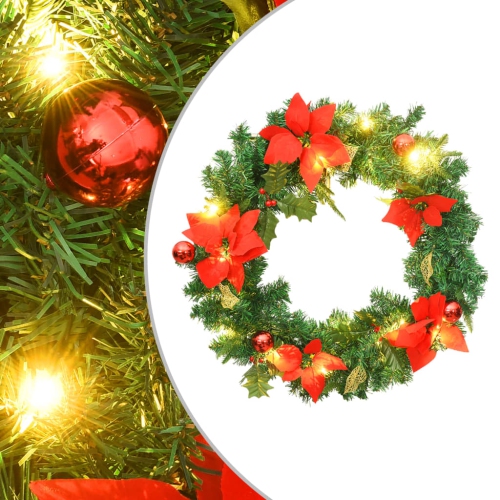 VIDAXL  Christmas Wreath With Led Lights Green 60 Cm Pvc