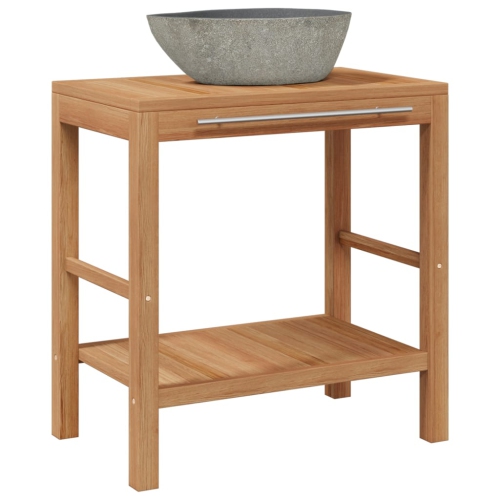 vidaXL Bathroom Vanity Cabinet Solid Teak with Riverstone Sink