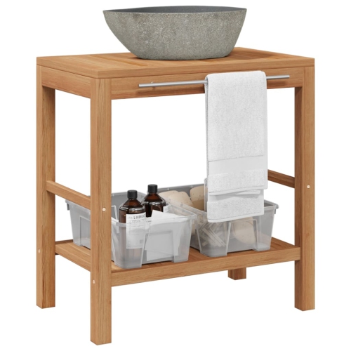 vidaXL Bathroom Vanity Cabinet Solid Teak with Riverstone Sink