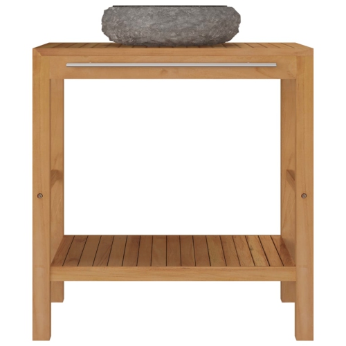 vidaXL Bathroom Vanity Cabinet Solid Teak with Sink Marble Black