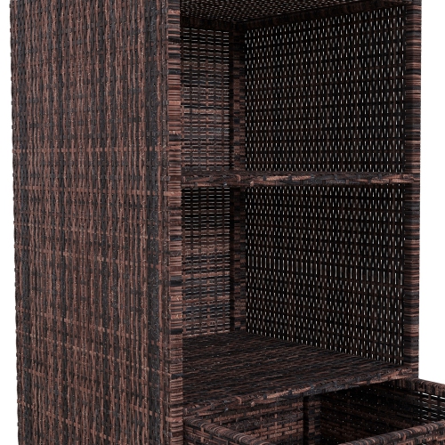 Outsunny Outdoor Storage Cabinet, Patio Storage Box Rack Rattan Wicker Pool Towel Valet Organizer Poolside Garden Lawn Bathroom Furniture Shelf w/