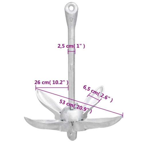 vidaXL Folding Anchor Silver 8 kg Hot Dip Galvanized Cast Iron