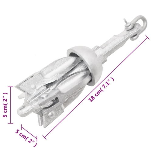 vidaXL Folding Anchor Silver 0.7 kg Hot Dip Galvanized Cast Iron