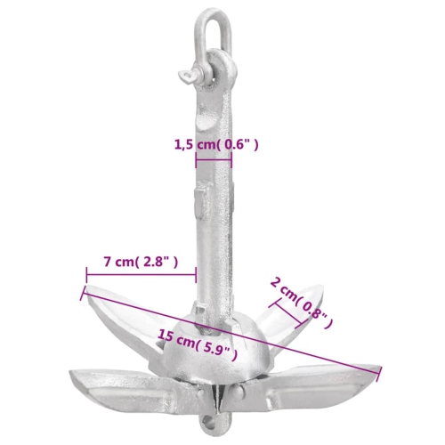 vidaXL Folding Anchor Silver 0.7 kg Hot Dip Galvanized Cast Iron