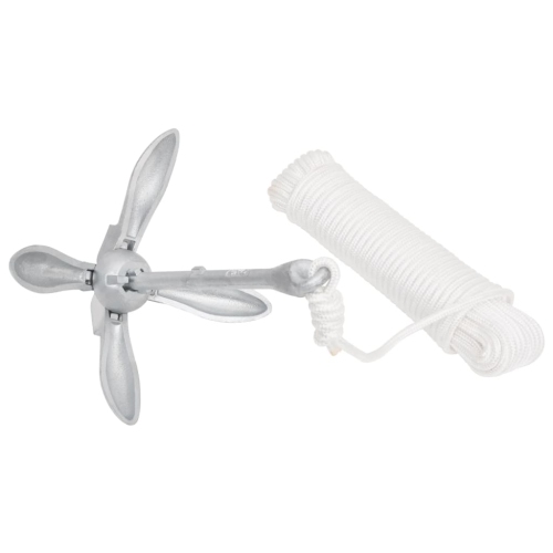 vidaXL Folding Anchor with Rope Silver 4 kg Hot Dip Galvanized Cast Iron