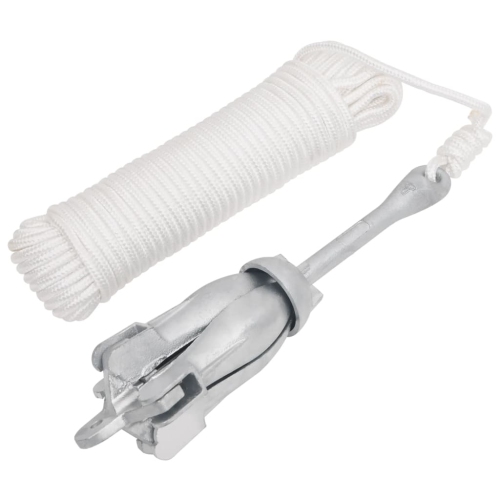 vidaXL Folding Anchor with Rope Silver 6 kg Hot Dip Galvanized Cast Iron