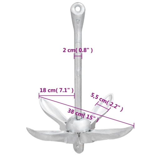 vidaXL Folding Anchor Silver 4 kg Hot Dip Galvanized Cast Iron