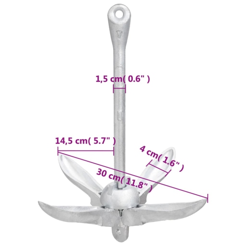vidaXL Folding Anchor Silver 1.5 kg Malleable Iron