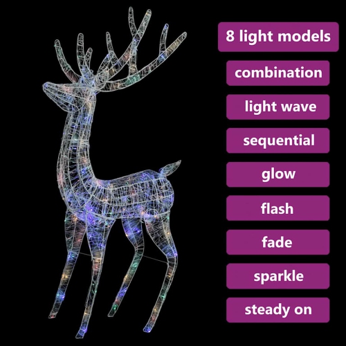 vidaXL XXL Acrylic Christmas Reindeers 250 LED 2 pcs 180 cm Multicolour