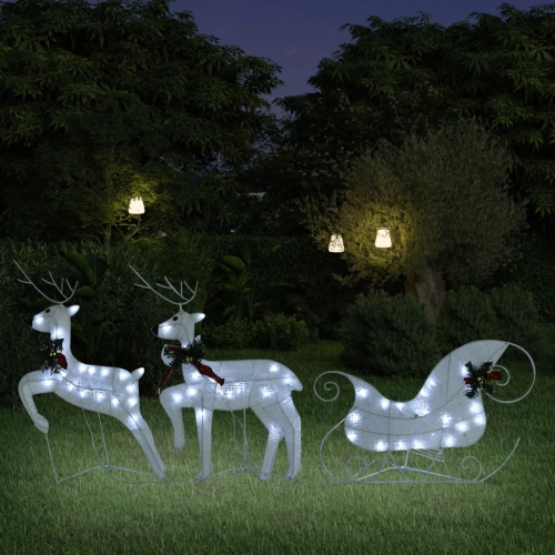 VIDAXL  Reindeer & Sleigh Christmas Decoration 60 Leds Outdoor White