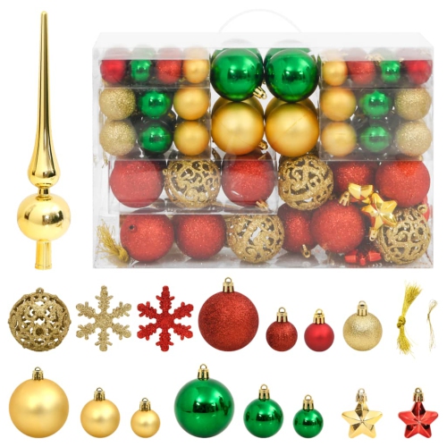 VIDAXL  112 Piece Christmas Bauble Set Red / Green / Gold Polystyrene