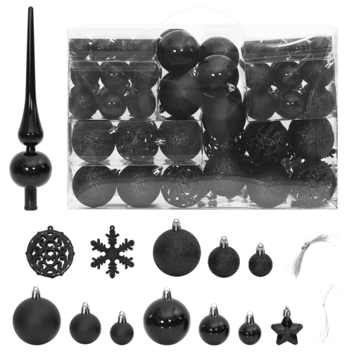 VIDAXL  111 Piece Christmas Bauble Set Black Polystyrene