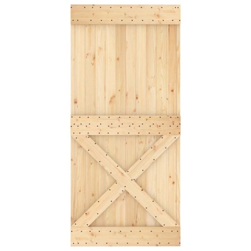 vidaXL NARVIK 37.4"x82.7" Solid Pine Wood Sliding Barn Door, Natural Brown, No Hardware Kits