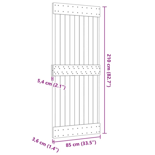 vidaXL NARVIK 33.5"x82.7" Solid Pine Wood Sliding Barn Door, Natural Brown, No Hardware Kits