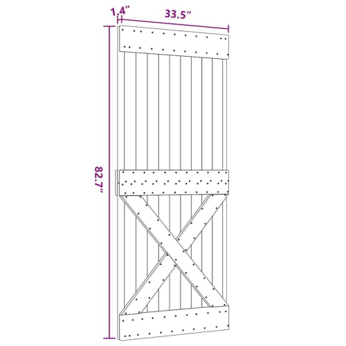 vidaXL NARVIK 33.5"x82.7" Solid Pine Wood Sliding Barn Door, Natural Brown, No Hardware Kits