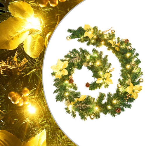 vidaXL Christmas Garland with LED Lights Green 2.7 m PVC