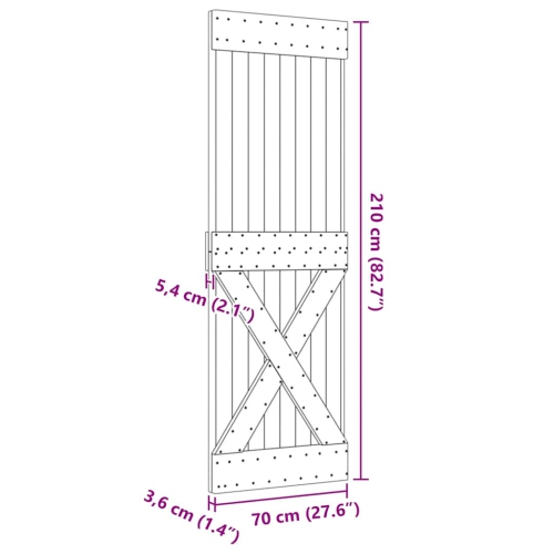 vidaXL NARVIK 27.6"x82.7" Solid Pine Wood Sliding Barn Door, Natural Brown, No Hardware Kits