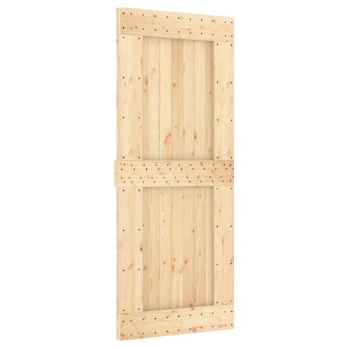 vidaXL NARVIK 33.5"x82.7" Solid Pine Wood Sliding Barn Door, Natural Brown, No Hardware Kits
