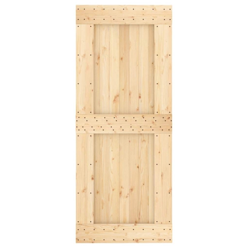 vidaXL NARVIK 33.5"x82.7" Solid Pine Wood Sliding Barn Door, Natural Brown, No Hardware Kits