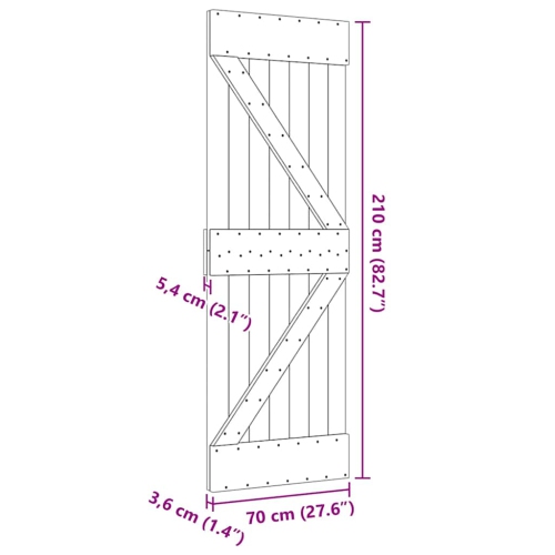 vidaXL NARVIK 27.6"x82.7" Solid Pine Wood Sliding Barn Door, Natural Brown, No Hardware Kits