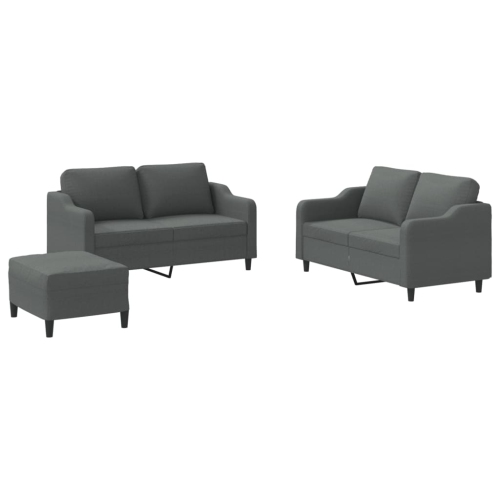 VIDAXL  3 Piece Sofa Set With Cushions Dark Fabric In Grey