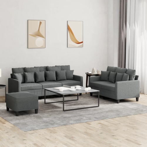 vidaXL 3 Piece Sofa Set with Cushions Dark Grey Fabric