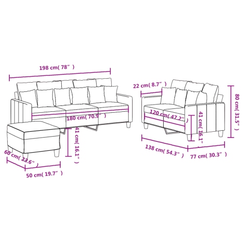 vidaXL 3 Piece Sofa Set with Cushions Dark Grey Fabric