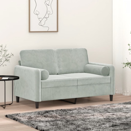 vidaXL 2-Seater Sofa with Throw Pillows Light Grey 120 cm Velvet