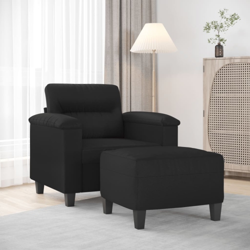 VIDAXL  Sofa Chair With Footstool Black 60 Cm Faux Leather