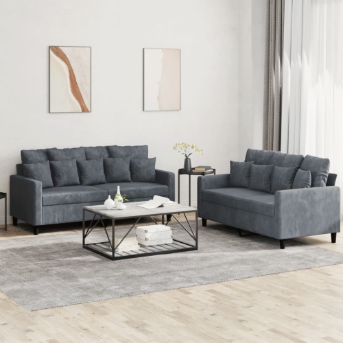 vidaXL 2 Piece Sofa Set with Cushions Dark Grey Velvet