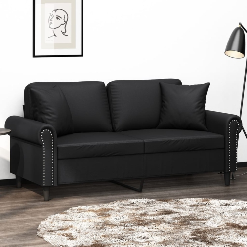 vidaXL 2-Seater Sofa with Throw Pillows Black 140 cm Faux Leather