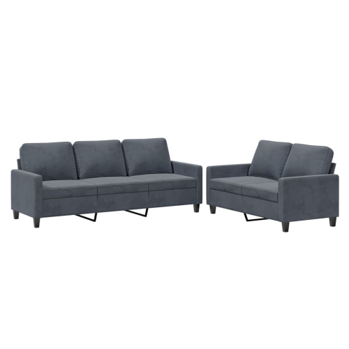 VIDAXL  2 Piece Sofa Set With Cushions Dark Grey Velvet