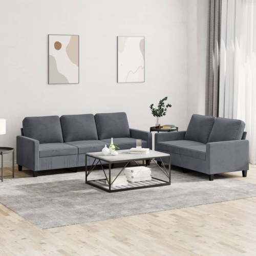 vidaXL 2 Piece Sofa Set with Cushions Dark Grey Velvet