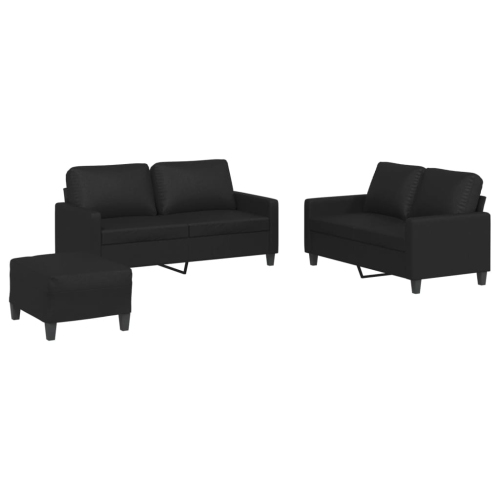 VIDAXL  3 Piece Sofa Set With Cushions Faux Leather In Black