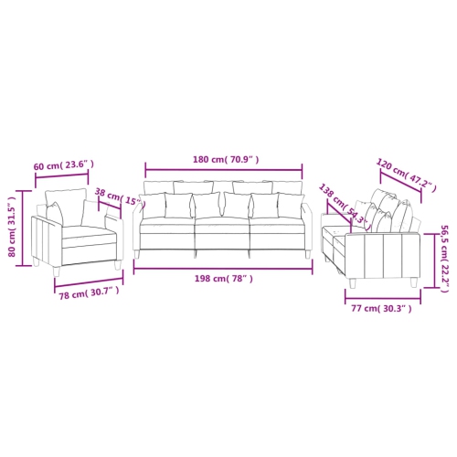 vidaXL 3 Piece Sofa Set with Pillows Black Fabric