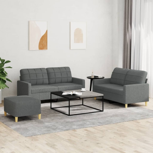 vidaXL 3 Piece Sofa Set with Cushions Dark Grey Fabric