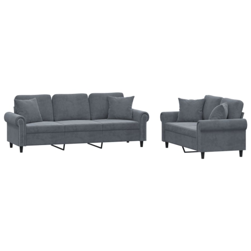 VIDAXL  2 Piece Sofa Set With Pillows Dark Velvet In Grey