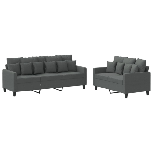 VIDAXL  2 Piece Sofa Set With Cushions Dark Fabric In Grey